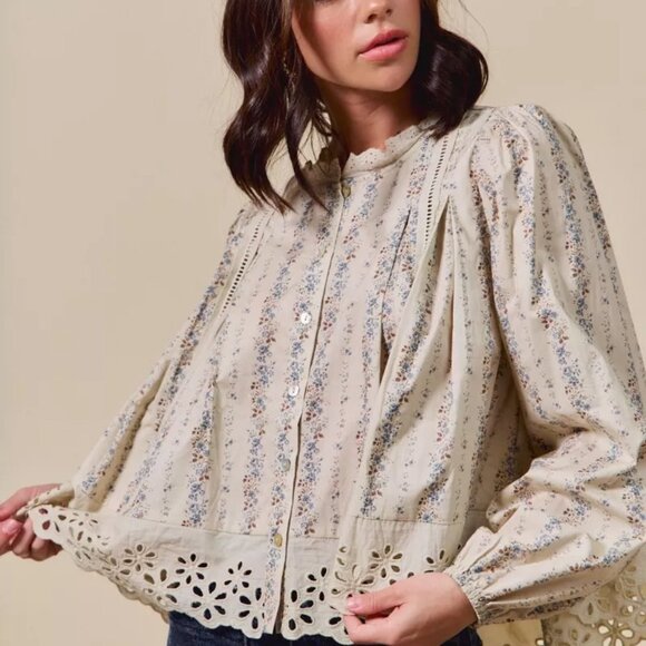 SO ME Floral Print Lace Button Down Shirt - Picture 8 of 16